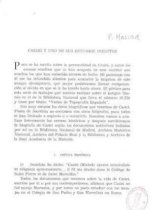 Portada de "Casiri y uno de sus estudios inéditos" de Paul Massad